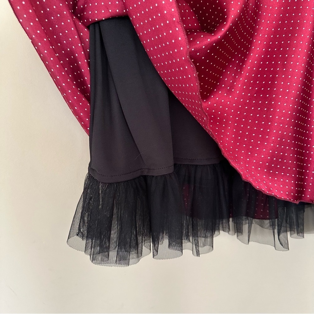 Vintage Junior 9 Satin Maroon Skirt Tulle Ruffle Whimsigoth Red Polkadot Y2K Red - Picture 4 of 11